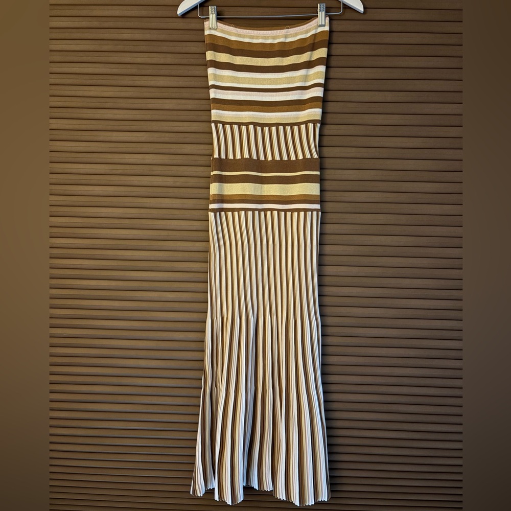 Striped Midi Dress in Brown and Cream